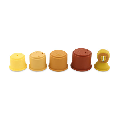 STAPELBARE SILIKONBECHER, 5ER-SET, LÖWEN-DESIGN