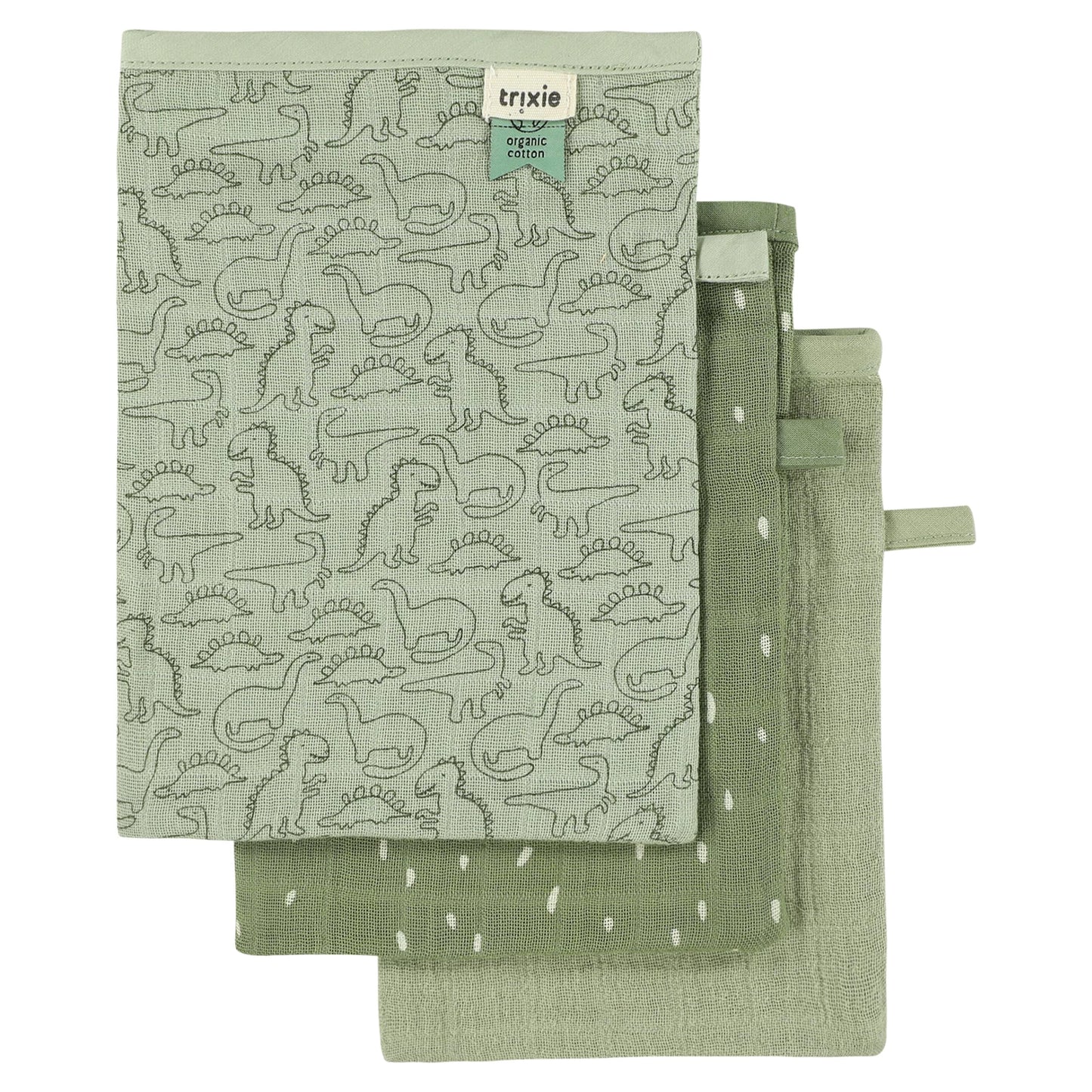 3er-Set Waschlappen mit Dino-Motiv