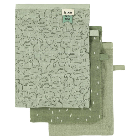 3er-Set Waschlappen mit Dino-Motiv