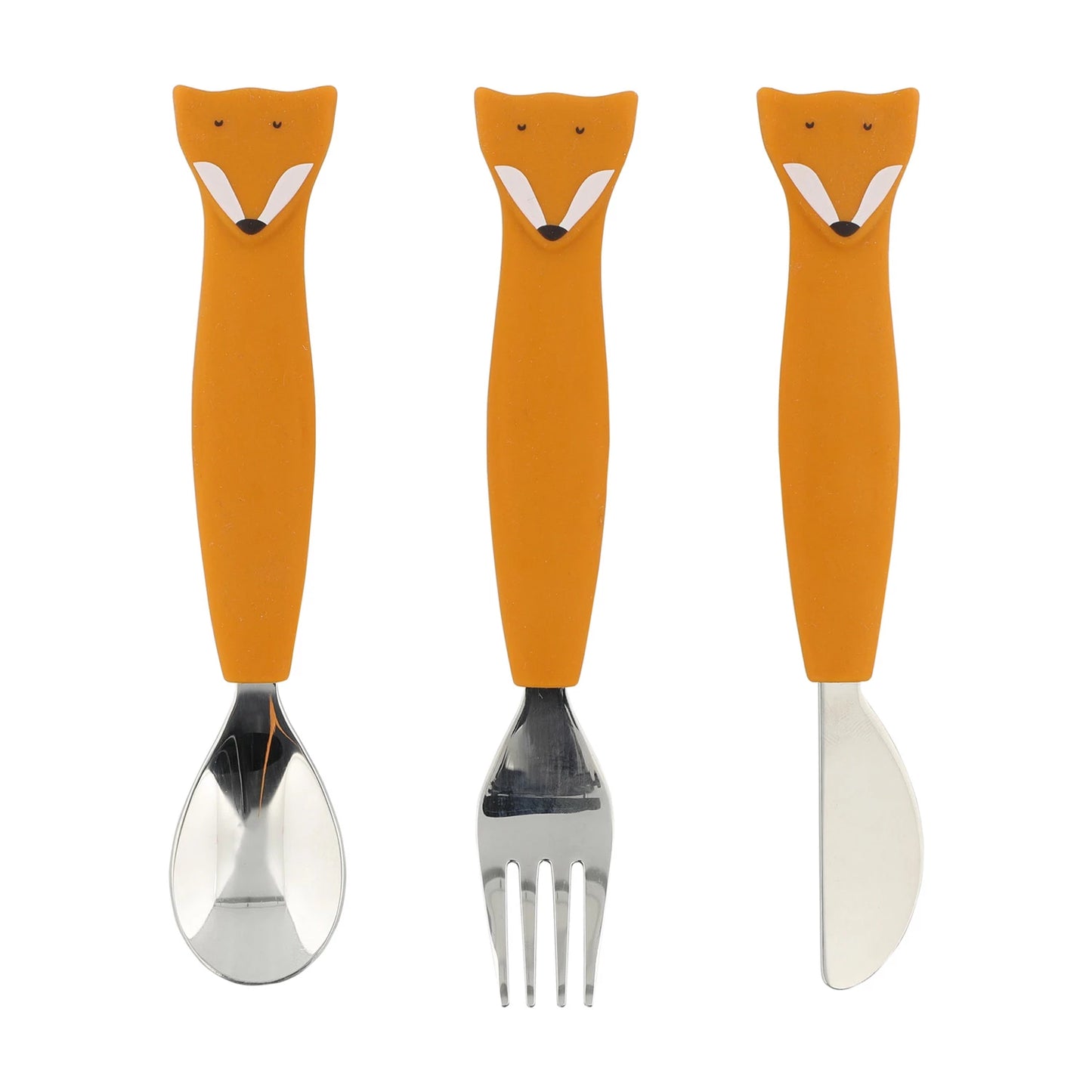 KINDERGADIOBESTECK-SET MIT SILIKONGRIFFEN, 3-TEILIG, FUCHS