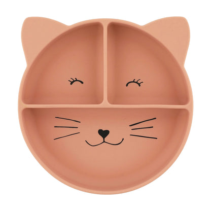 KINDERTELLER AUS SILIKON MIT SAUGNAPF, KATZEN-DESIGN