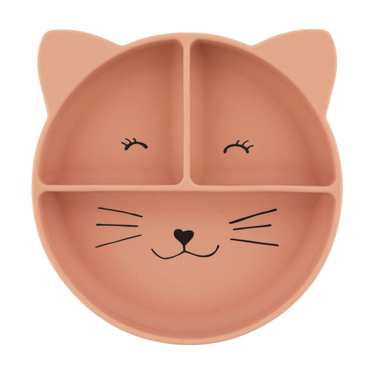 KINDERTELLER AUS SILIKON MIT SAUGNAPF, KATZEN-DESIGN