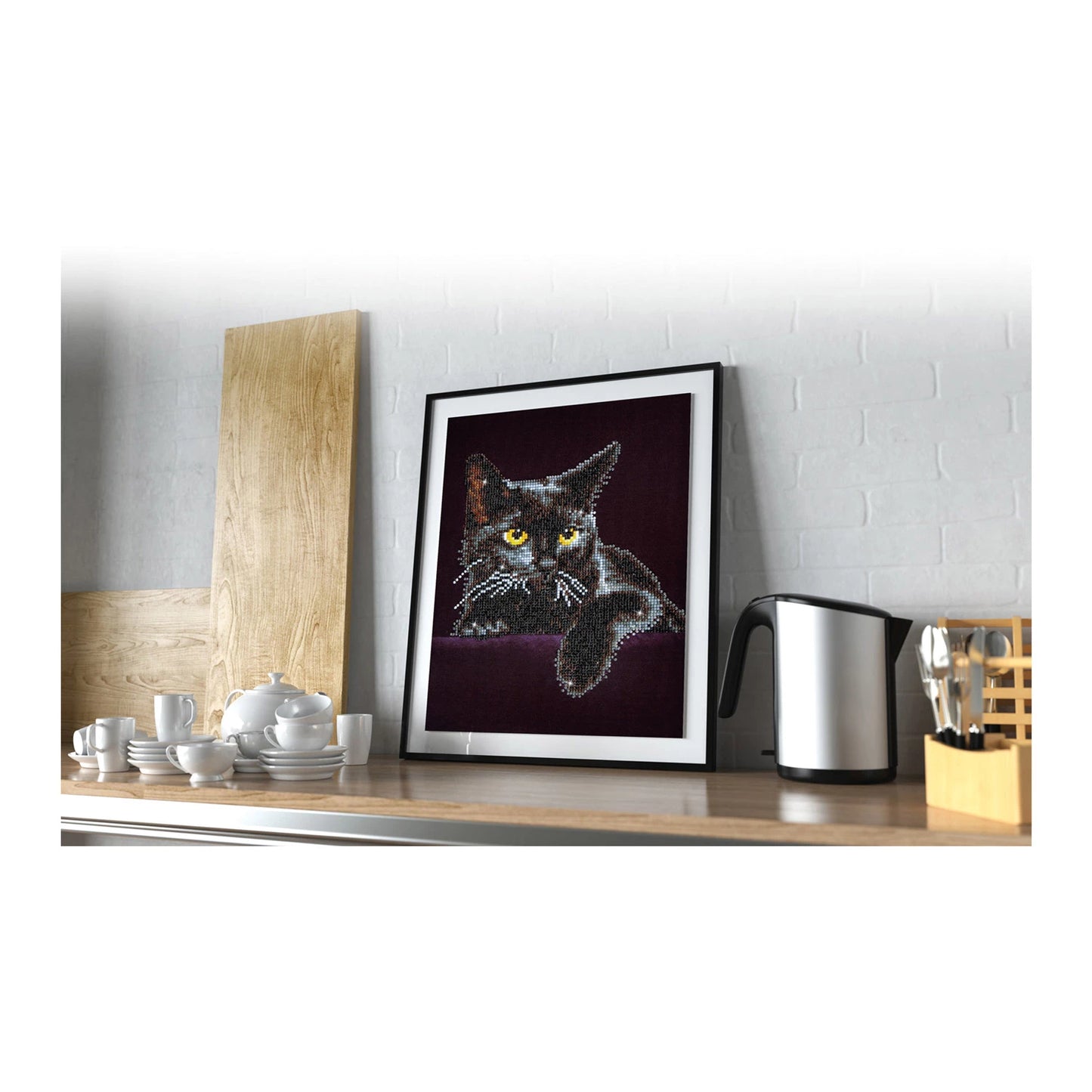 BEMALTER DIAMANT SCHWARZE KATZE