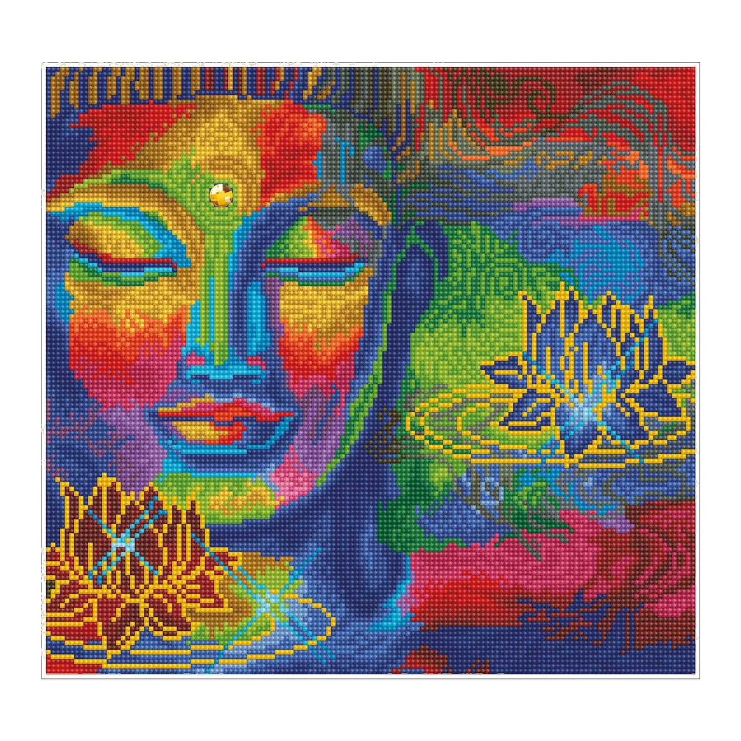PITTURA A DIAMANTE BUDDHA E FIORI DI LOTO