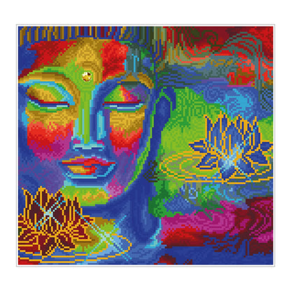 PITTURA A DIAMANTE BUDDHA E FIORI DI LOTO