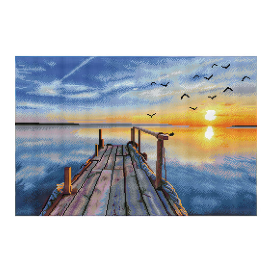TRAMONTO SUL LAGO DIPINTO CON DIAMANTI