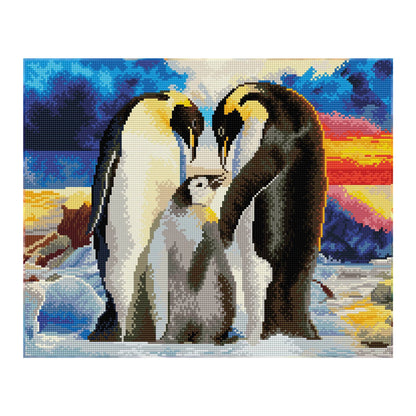 PITTURA A DIAMANTE CON FAMIGLIA DI PINGUINI