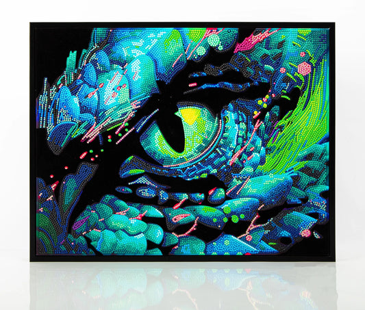 PITTURA A DIAMANTE CON OCCHIO DI DRAGO AL NEON
