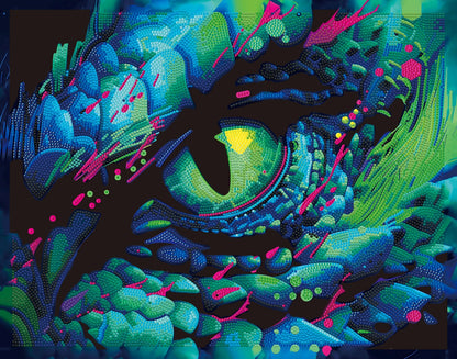 PITTURA A DIAMANTE CON OCCHIO DI DRAGO AL NEON