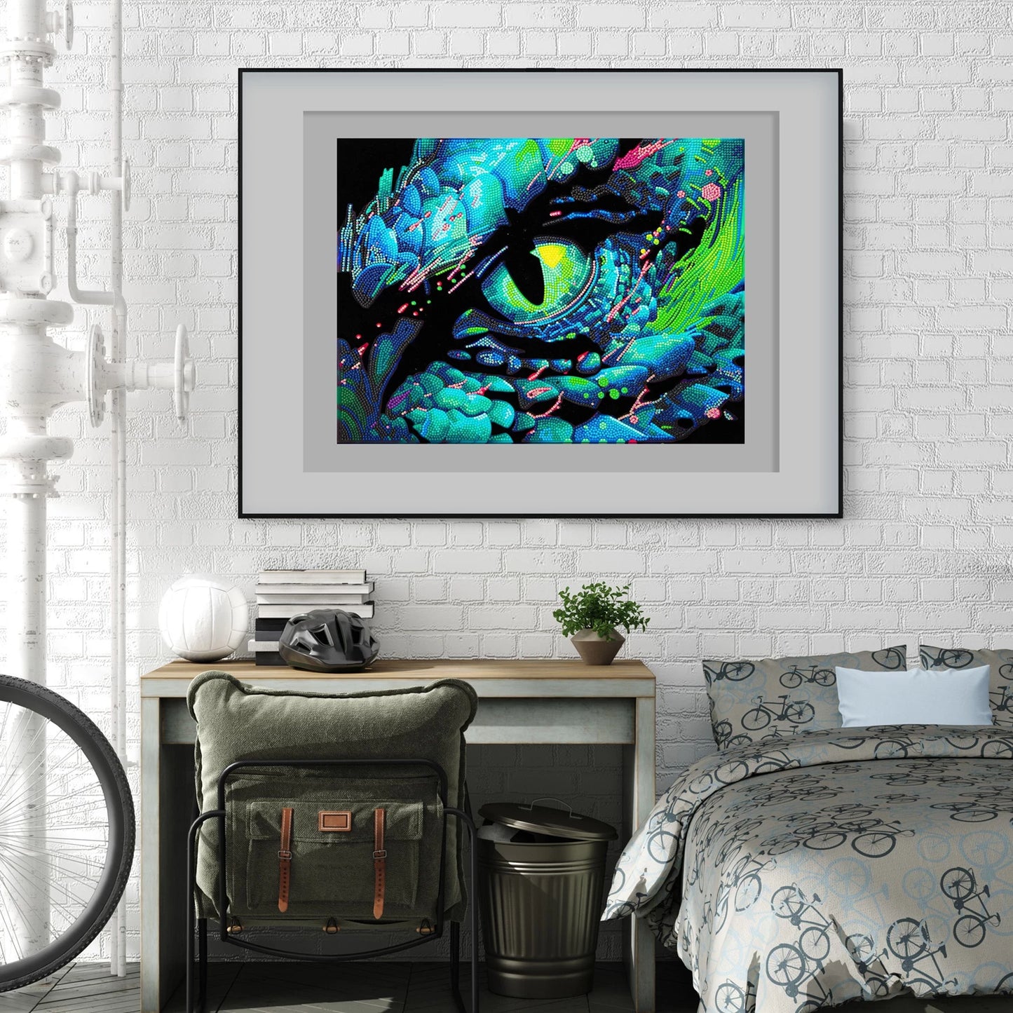 PITTURA A DIAMANTE CON OCCHIO DI DRAGO AL NEON