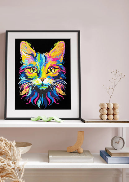 PITTURA A DIAMANTE GATTO AL NEON