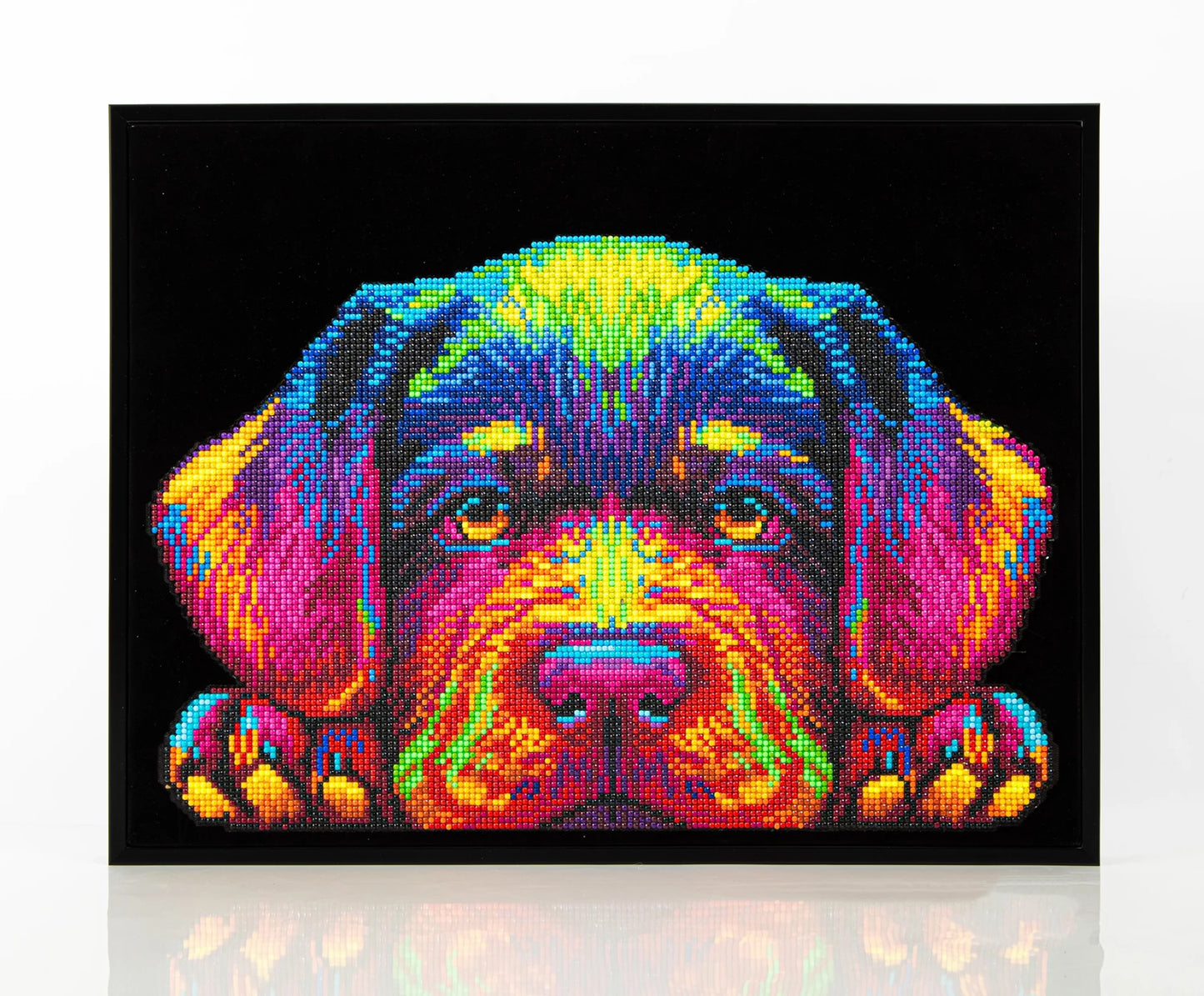 CUCCIOLO AL NEON DIPINTO A DIAMANTE