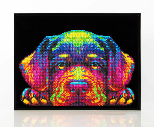 CUCCIOLO AL NEON DIPINTO A DIAMANTE