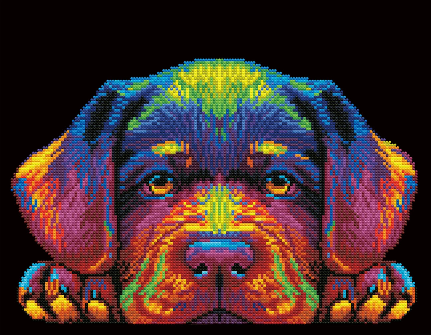 CUCCIOLO AL NEON DIPINTO A DIAMANTE