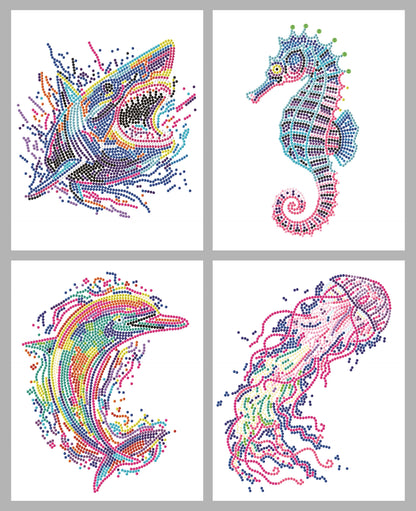 PITTURA A DIAMANTE CON ANIMALI MARINI AL NEON