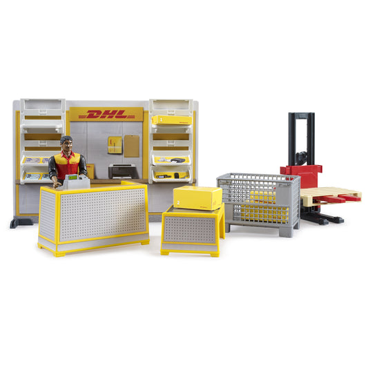 MAGASIN DHL AVEC TRANSPALETTE MANUEL – BRUDER 🔶
