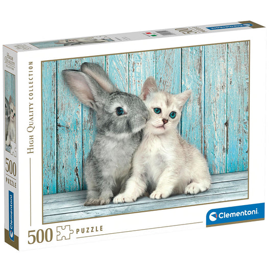 PUZZLE CHAT ET LAPIN – 500 PIÈCES – CLEMENTONI 🔶