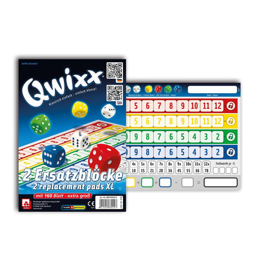 QWIXX XL – ZUSÄTZLICHE BLÖCKE 2X80 BLATT (MEHRSPRACHIG)