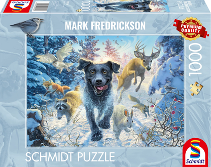 LABRADOR NOIR DANS LA NEIGE, 1000 PIÈCES