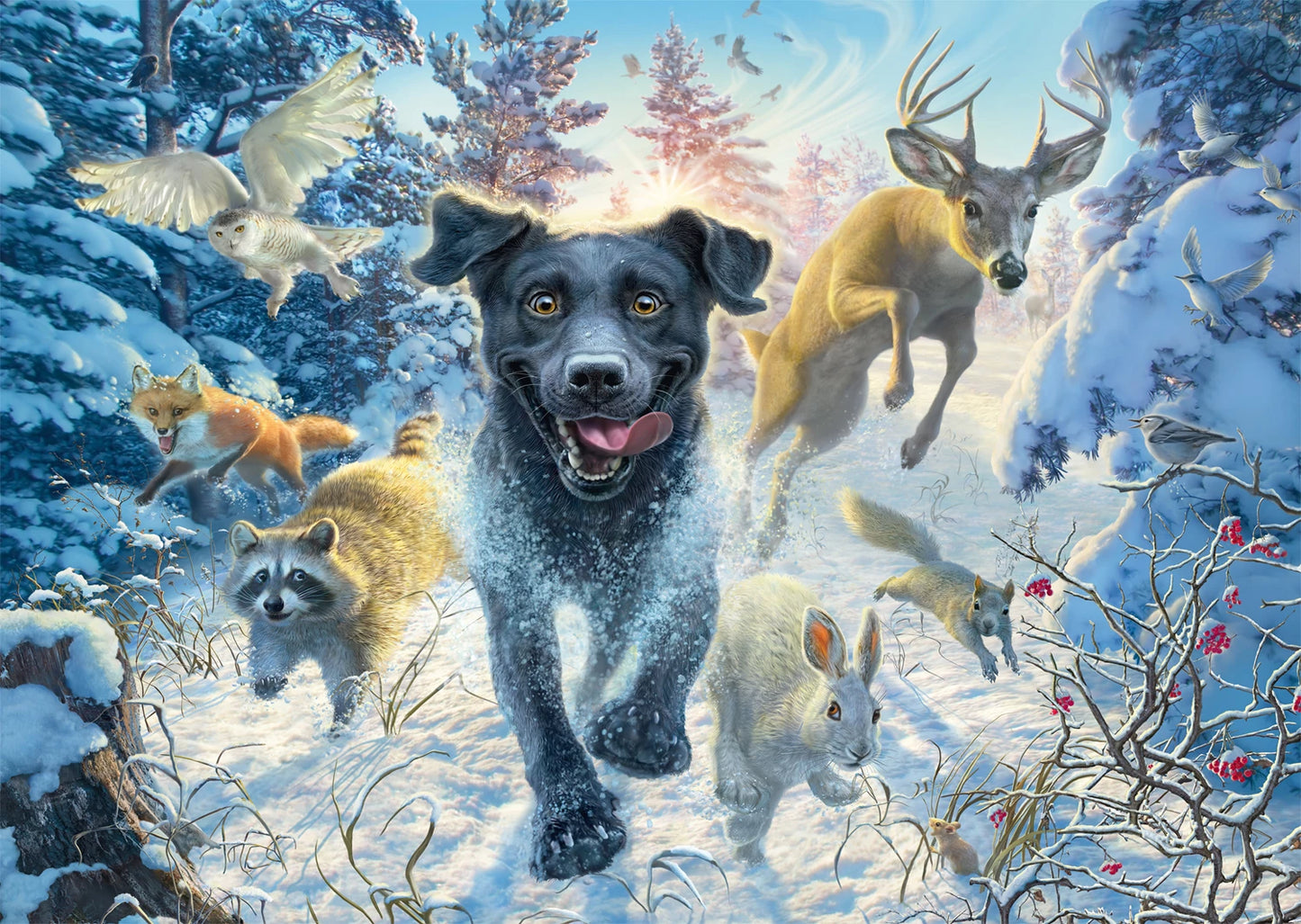 LABRADOR NOIR DANS LA NEIGE, 1000 PIÈCES
