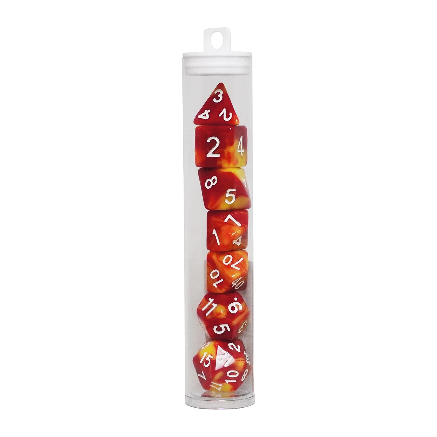 SET DE DÉS BICOLORES POUR JEUX DE RÔLE, JAUNE/ROUGE