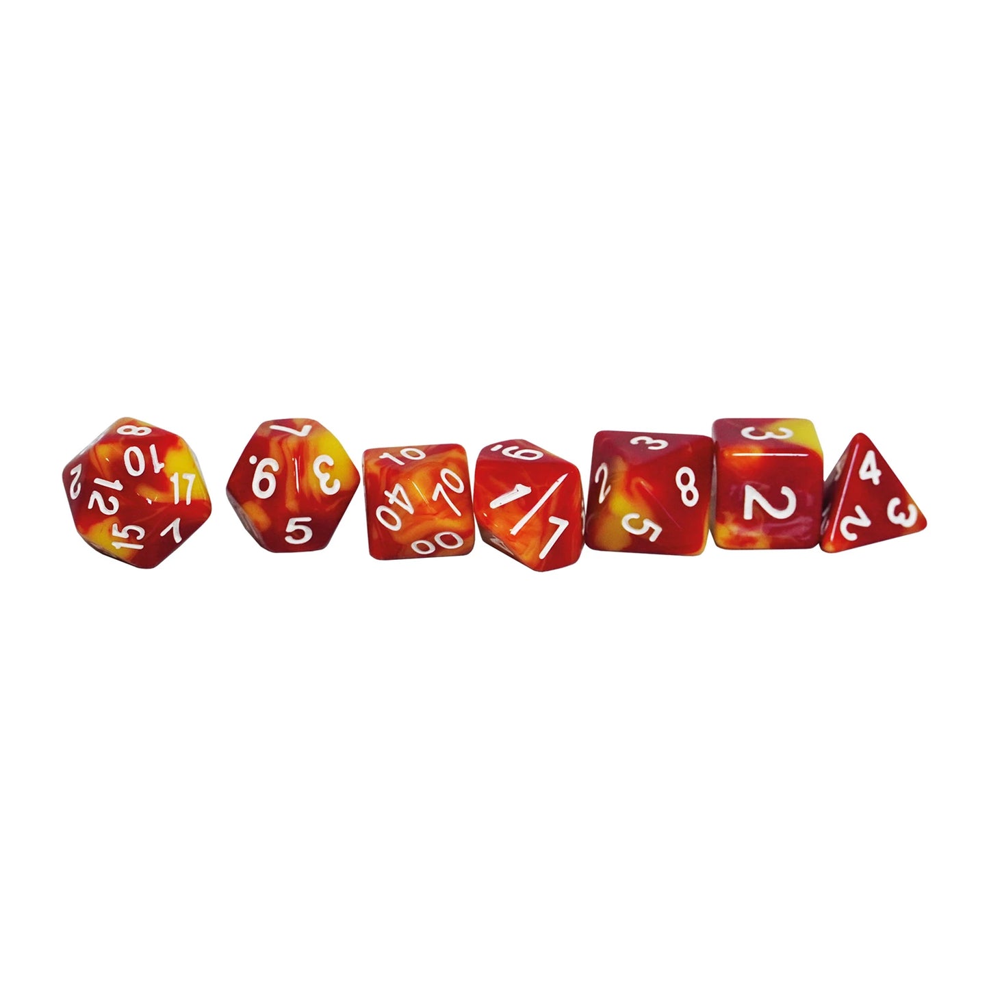 SET DE DÉS BICOLORES POUR JEUX DE RÔLE, JAUNE/ROUGE