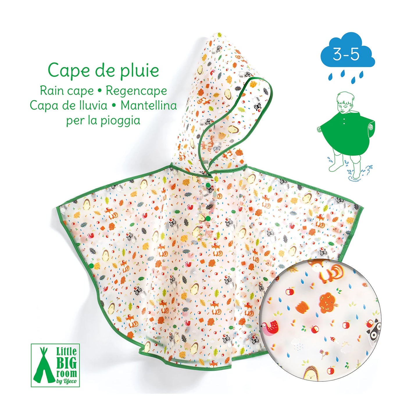 PONCHO DE PLUIE ANIMAUX DE LA FORÊT (80X46CM)