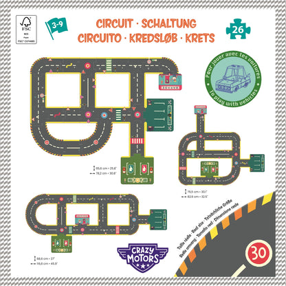 PUZZLE CIRCUIT DE COURSE CRAZY MOTORS, 26 PIÈCES