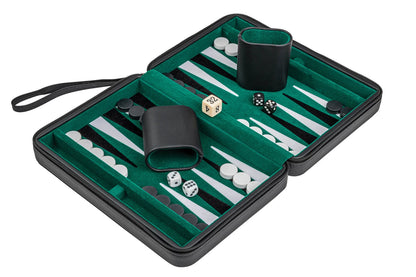 BACKGAMMON ALONNISOS, DE VOYAGE, NOIR, EN SIMILICUIR, MAGNÉTIQUE