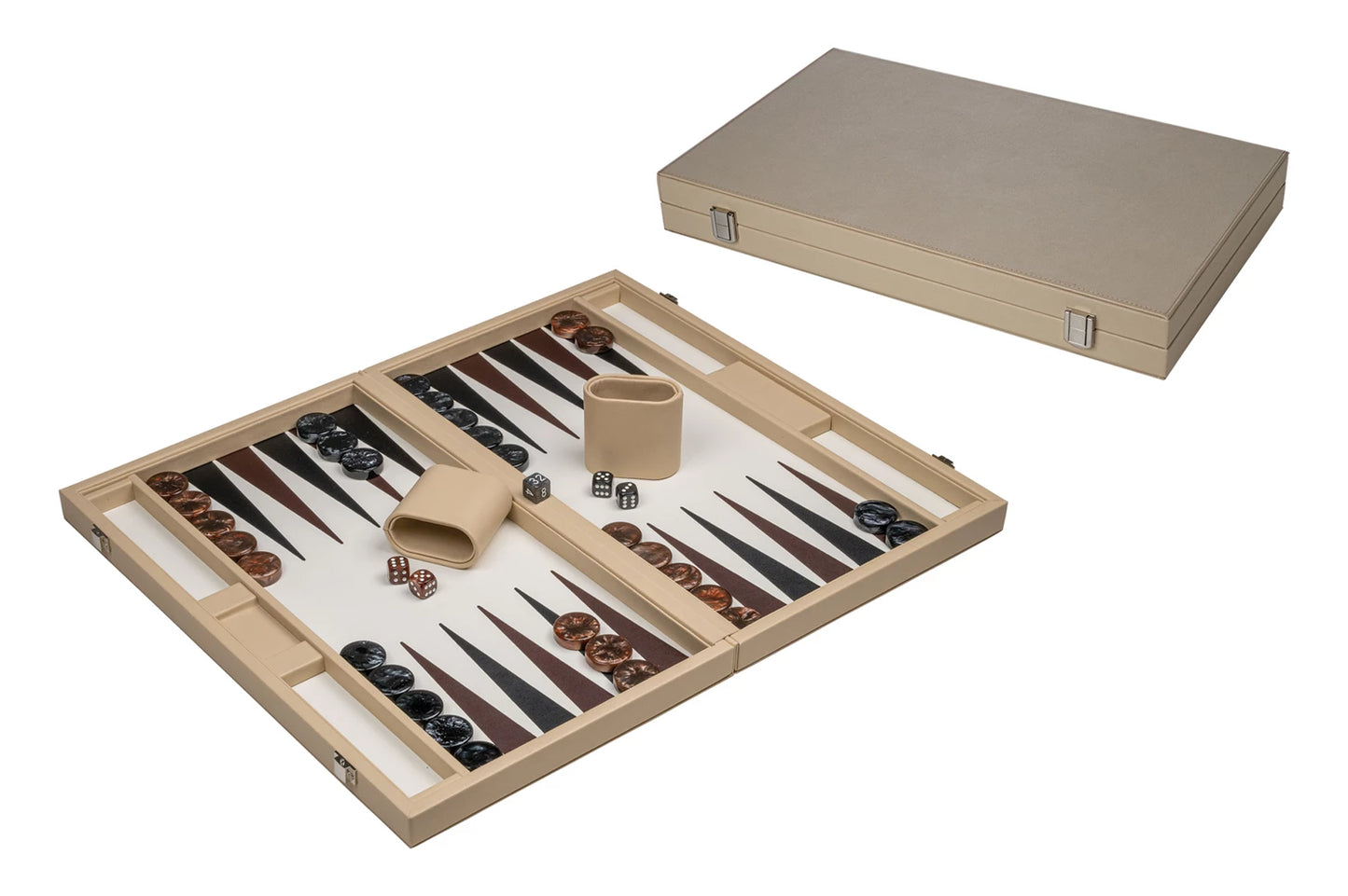 SET DA BACKGAMMON, BEIGE, GRANDE, IN SIMILPELLE