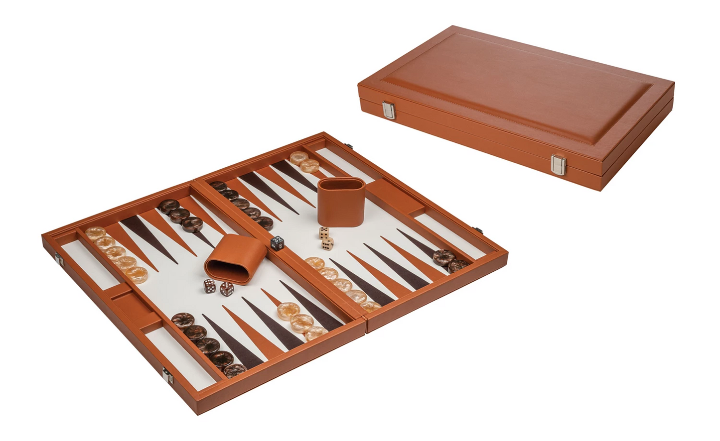 BACKGAMMON MARRONE, GRANDE, IN FINTA PELLE