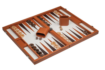 BACKGAMMON MARRONE, GRANDE, IN FINTA PELLE