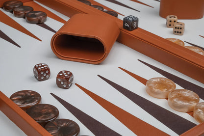 BACKGAMMON MARRONE, GRANDE, IN FINTA PELLE