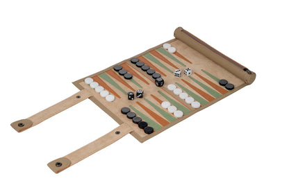 BACKGAMMON DE VOYAGE, PLATEAU DE JEU ENROULABLE, CUIR SYNTHÉTIQUE
