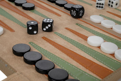 BACKGAMMON DE VOYAGE, PLATEAU DE JEU ENROULABLE, CUIR SYNTHÉTIQUE