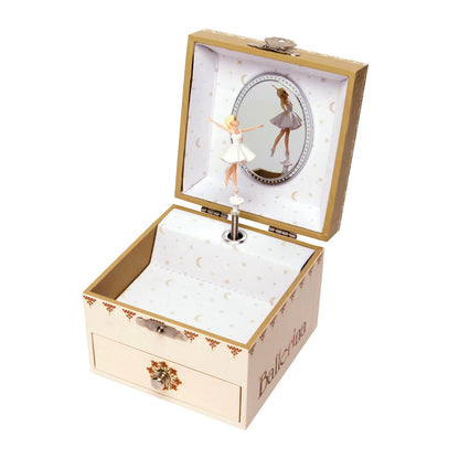 SPIELUHR MIT SCHUBLADE, BALLERINA-DESIGN, NACHTLEUCHTEND