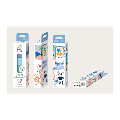 ENSEMBLE DE CRAYONS DE CIRE, CUBES, BLEU-VERT