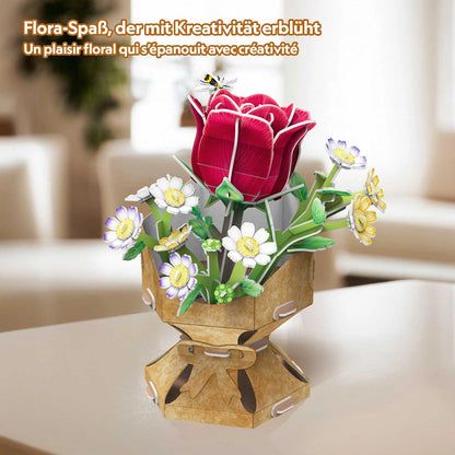 PUZZLE 3D VASE DE FLEURS ROSES 120 PIÈCES