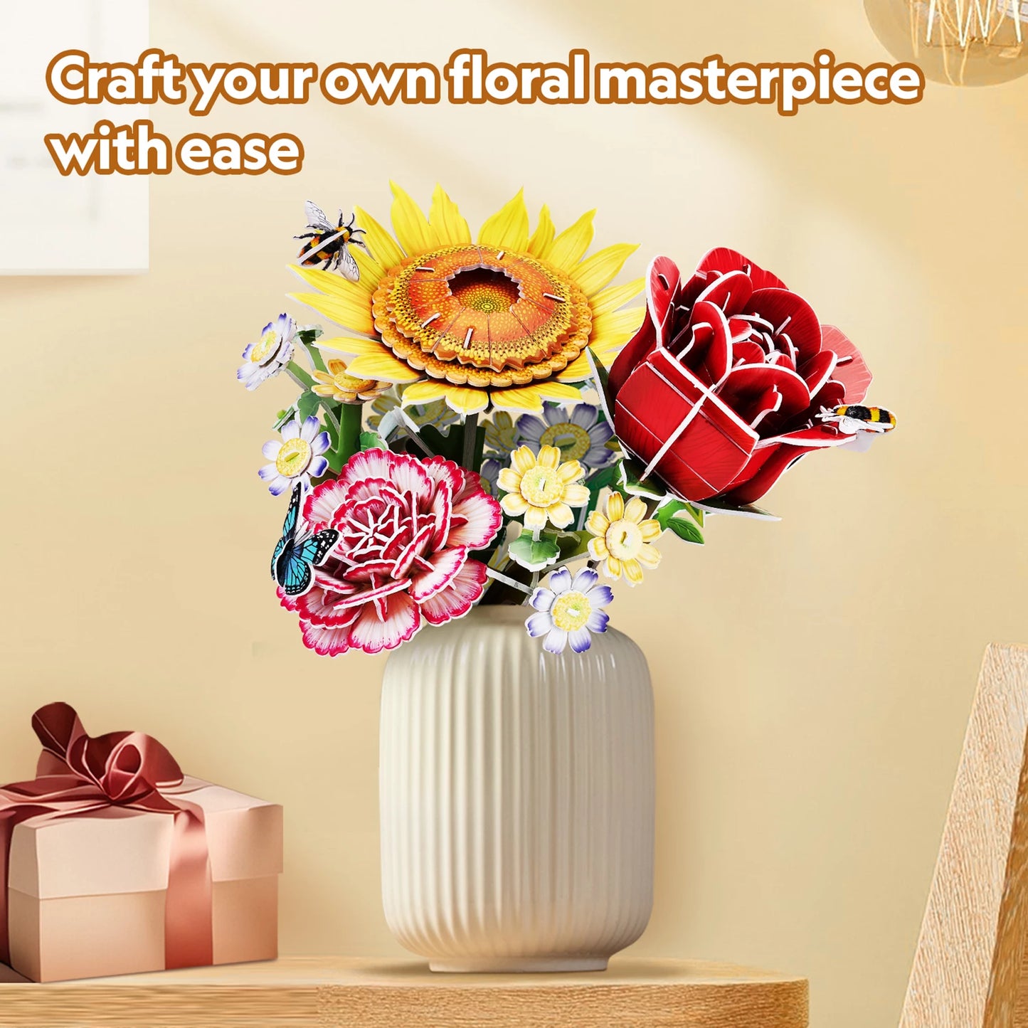 PUZZLE 3D VASE DE FLEURS ROSES 120 PIÈCES