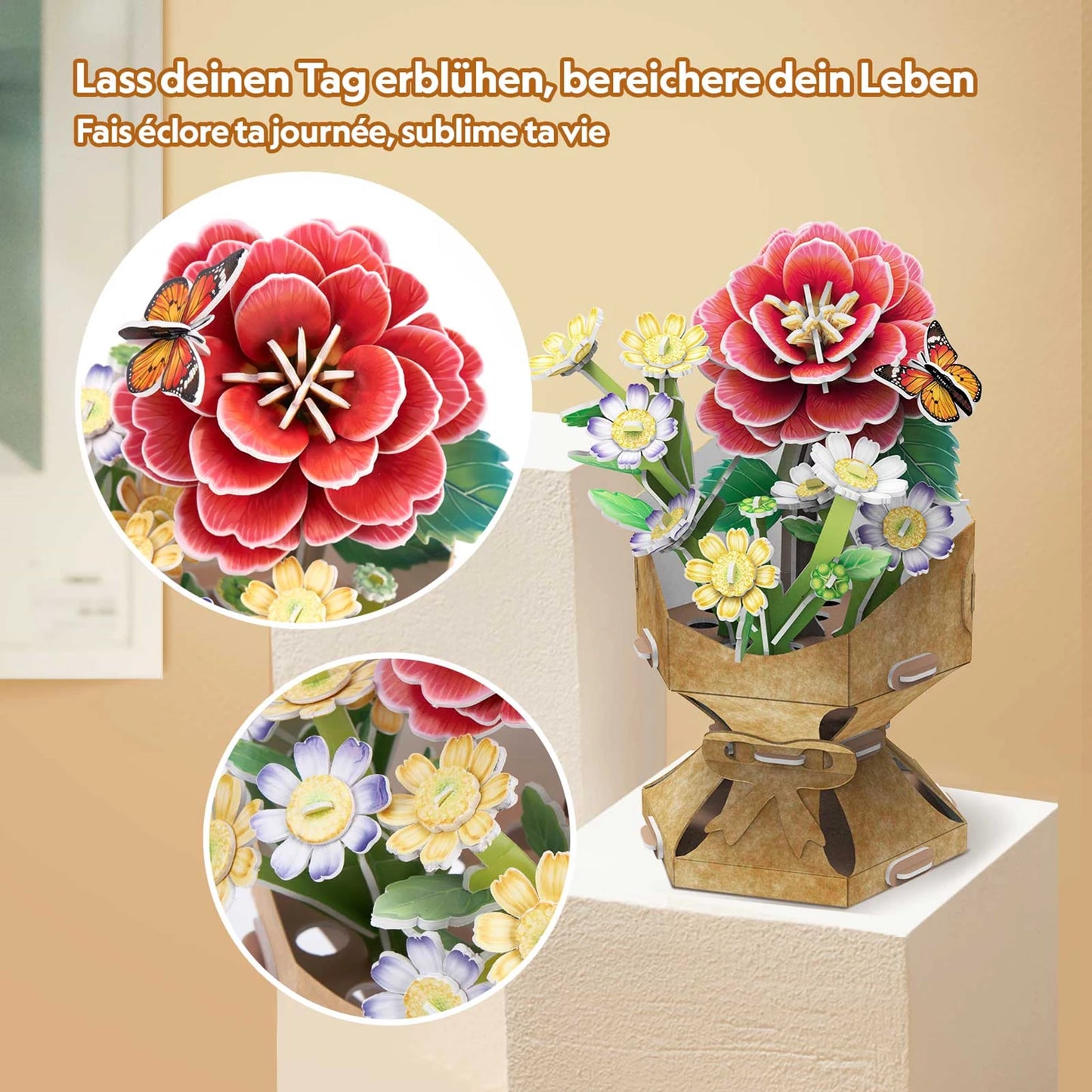 PUZZLE 3D VASE DE FLEURS CAMÉLIA 109 PIÈCES