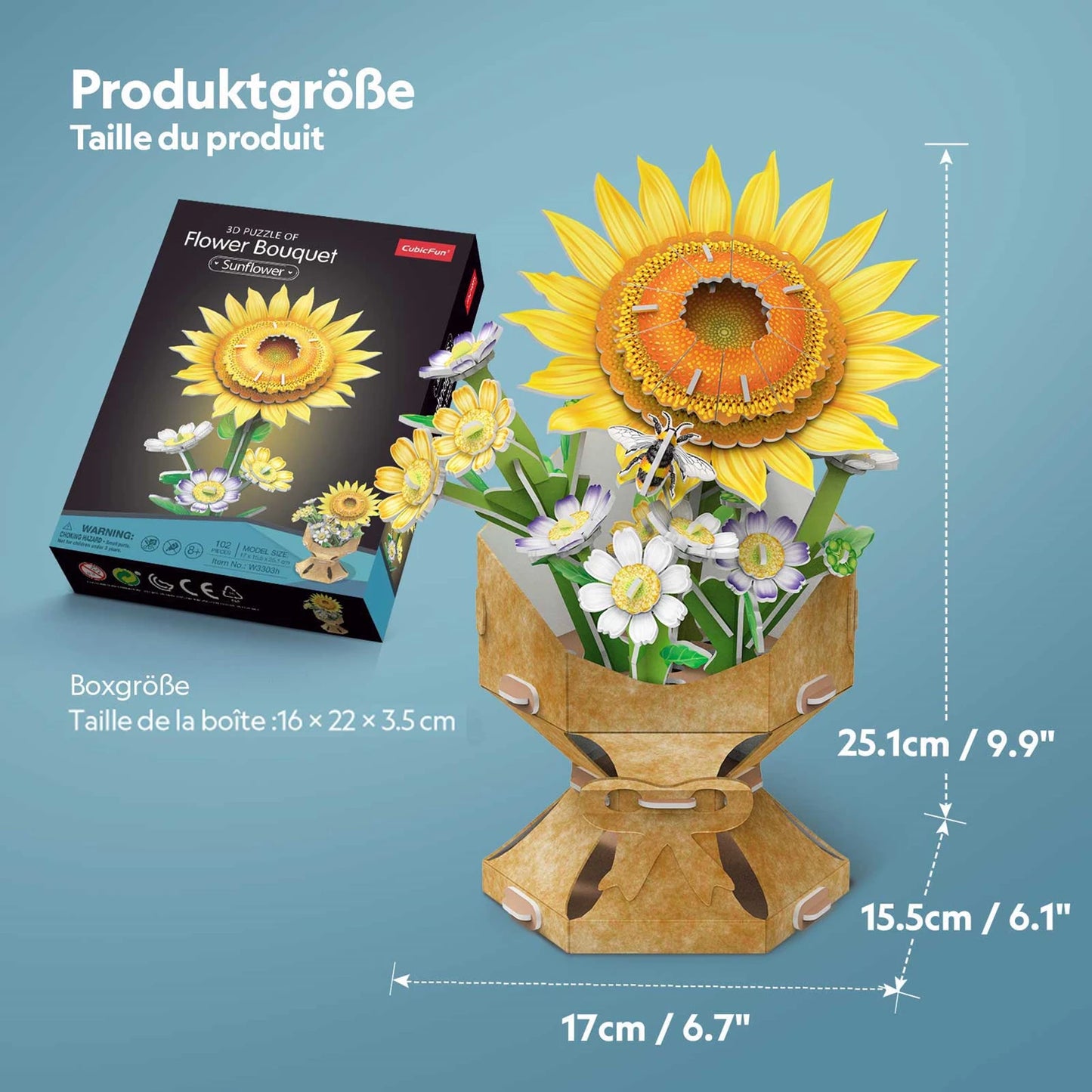 PUZZLE 3D VASE DE FLEURS TOURNESOL 102 PIÈCES
