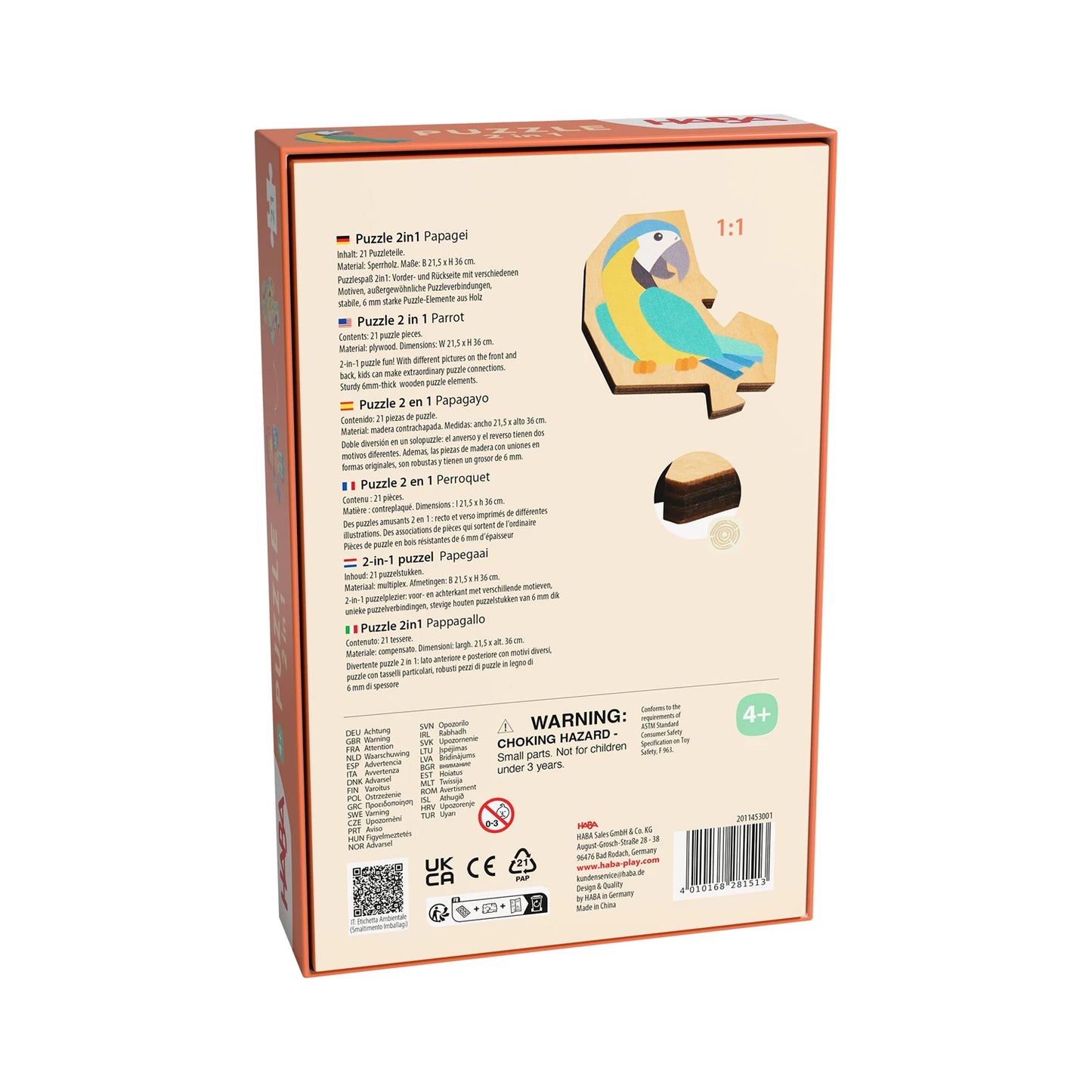 PUZZLE PAPAGEI 2 IN 1, 21 TEILE