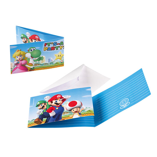 8 BIGLIETTI D'INVITO SUPER MARIO 🔶
