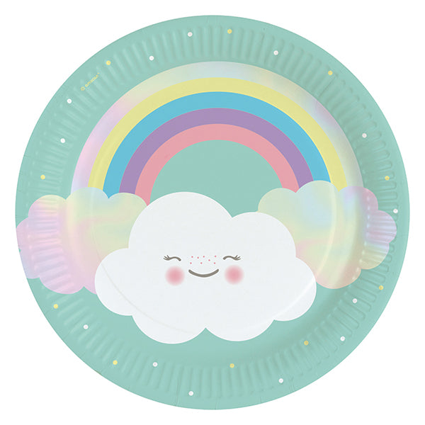 8 REGENBOGEN- & WOLKENPAPIERTELLER 23 CM 🔶