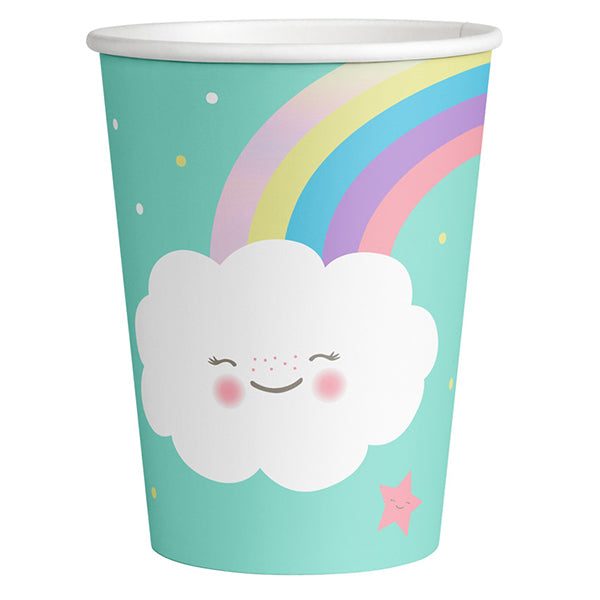 8 REGENBOGEN- UND WOLKENPAPIERBECHER 250 ML 🔶