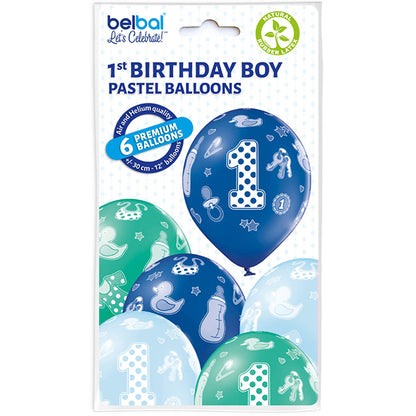 6 BLAUE BALLONS, ZAHL 1, 27,5 CM 🔶