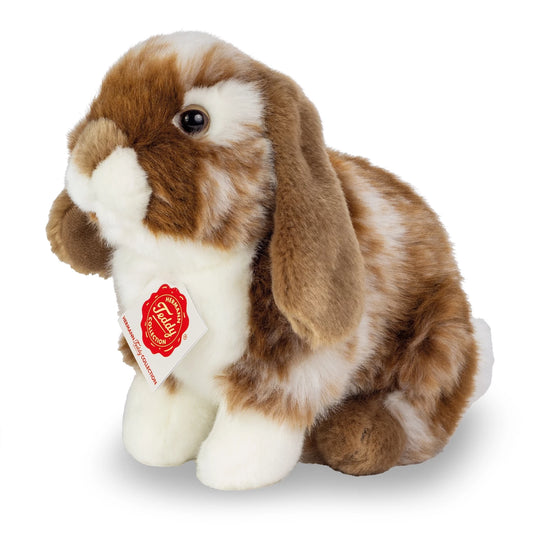 LAPIN ASSIS, BRUN FONCÉ/TÂCHETÉ BLANC, 20 CM