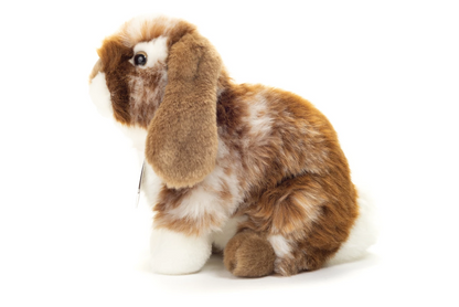 LAPIN ASSIS, BRUN FONCÉ/TÂCHETÉ BLANC, 20 CM