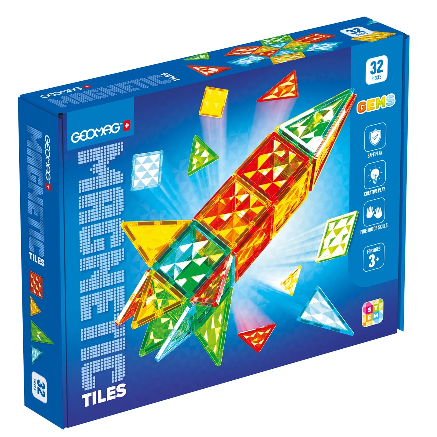 TUILES MAGNÉTIQUES GEMS ROCKET 32 PIÈCES