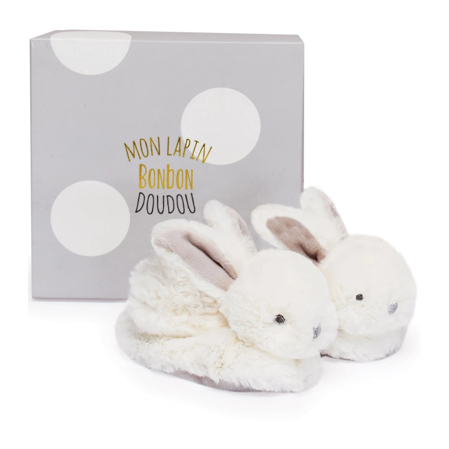 CHAUSSONS DE NAISSANCE LAPIN CANDY AVEC HOCHET, TAUPE 0-6 MOIS